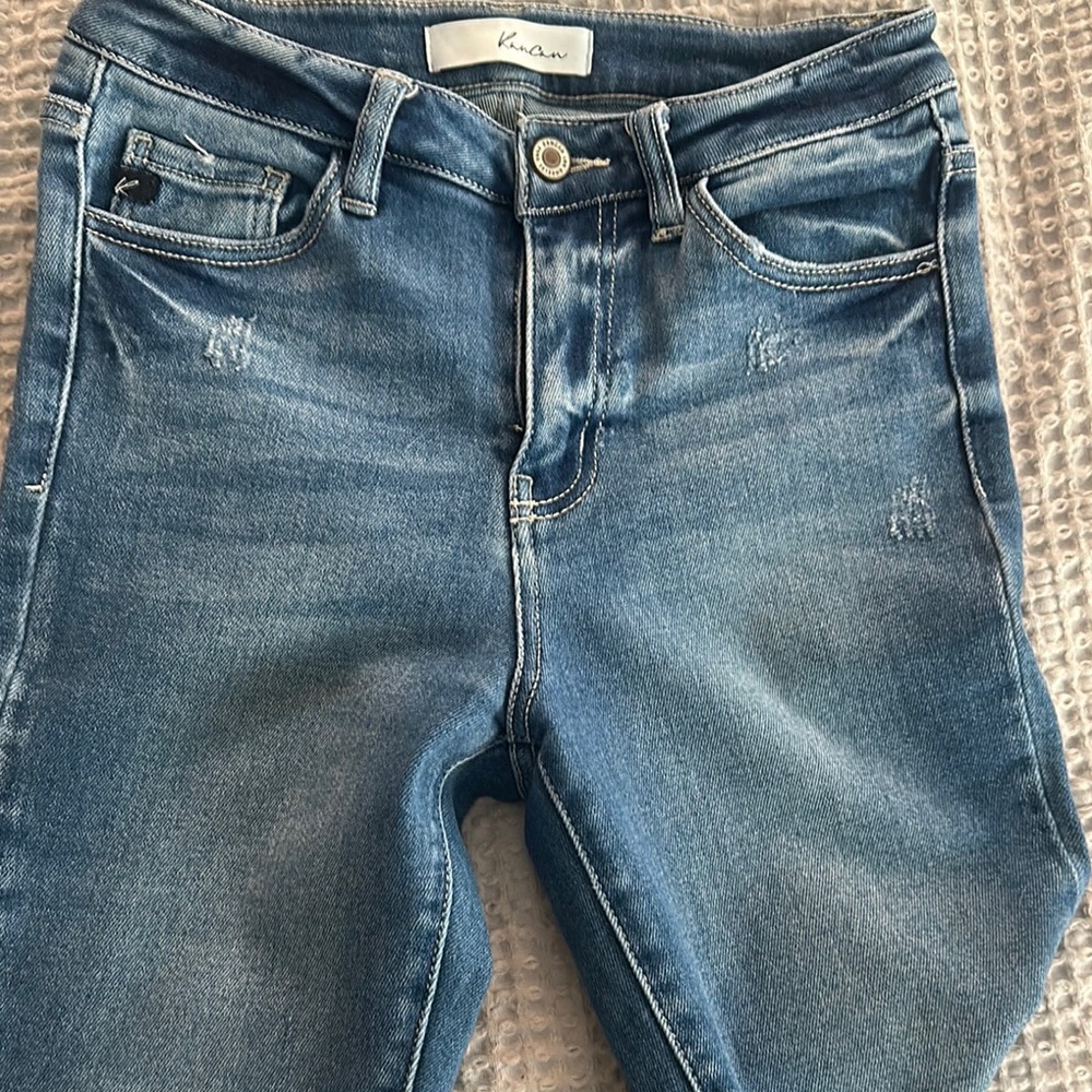 KanCan Blue Skinny Jeans with Stretch and Distressed Details